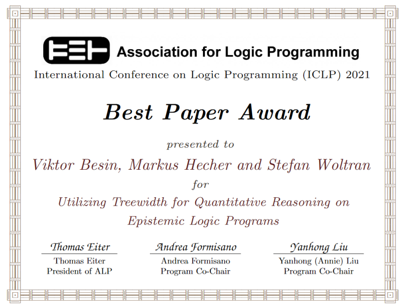 Best Paper at ICLP'21