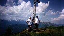 Gerald Pfeifer and Wolfgang Faber on top of a mountain