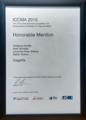 Honorable Mention (ICCMA 2015) for our system Cegartix